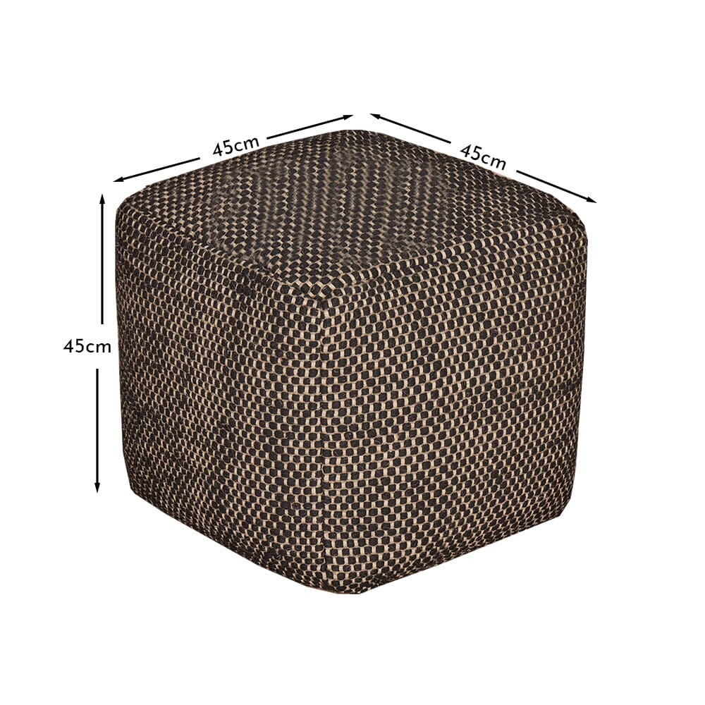 Atcham Wool & Cotton Ottoman Stool - Black